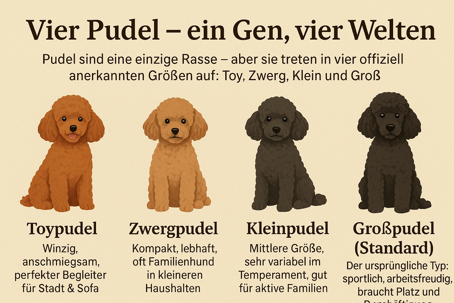 Vier Pudel – ein Gen, vier Welten