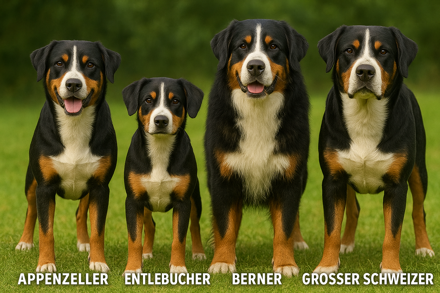 Vier Schweizer im Vergleich – Appenzeller, Entlebucher, Berner und Großer Schweizer Sennenhund